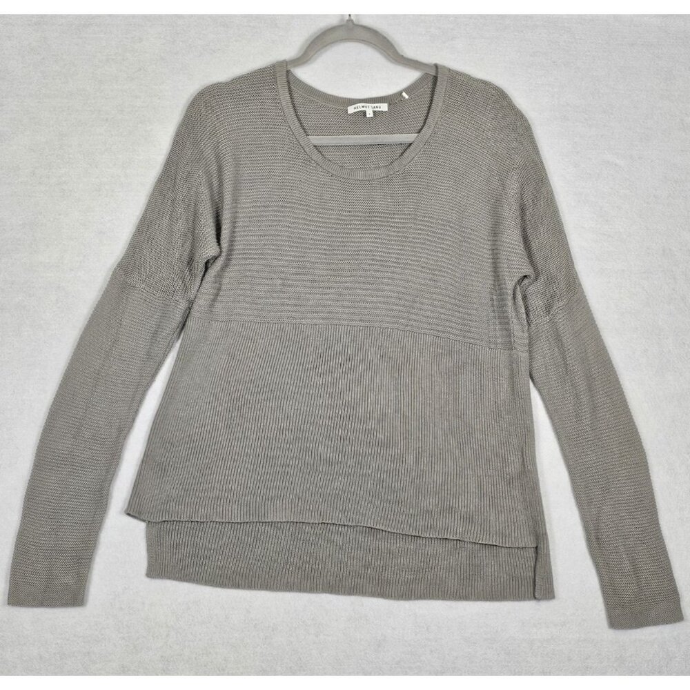 Helmut Lang Women’s Large Gray Sweater Knit Long Sleeve Round Neck Hi Low
